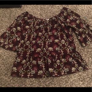 Maroon flower off the shoulder top